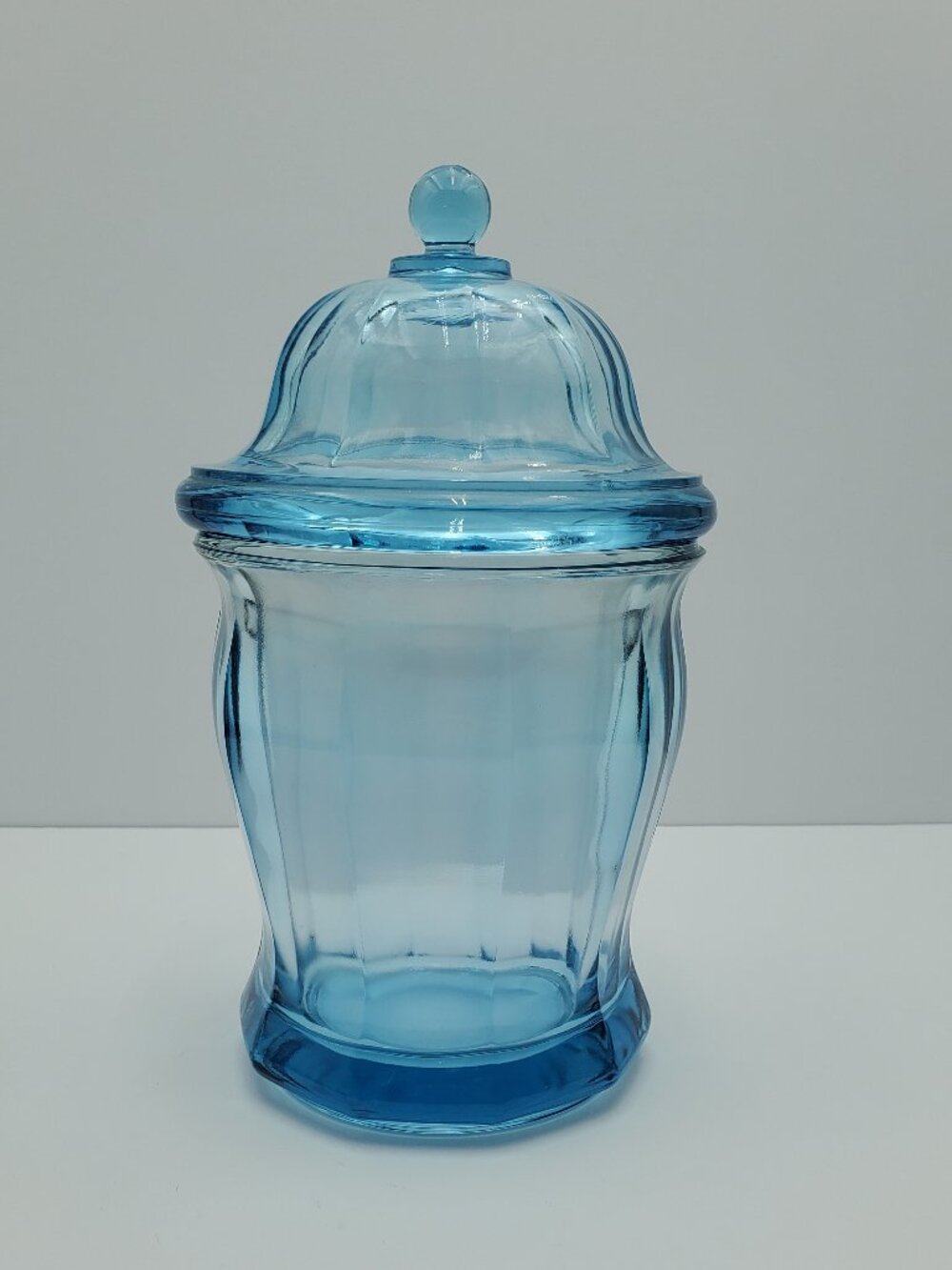 Indiana Glass Azure Blue Heavy Paneled Apothecary Canister Storage Jar